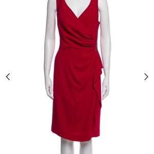 Red V-Neck Ruffle Midi Dress